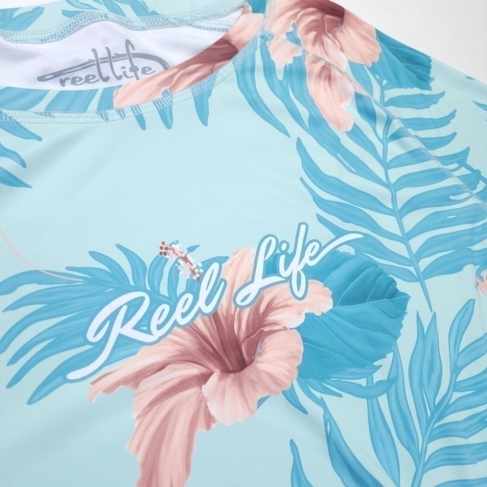 New Reel Life Teal Floral Long Sleeve Compression Top Sz XL - Picture 4 of 10